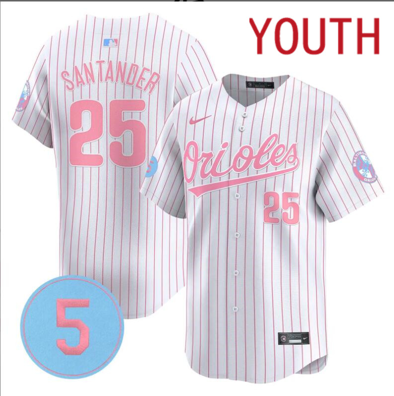 Youth  Baltimore Orioles #25 Santander white with red strips 2024 Nike MLB jersey->youth nfl jersey->Youth Jersey